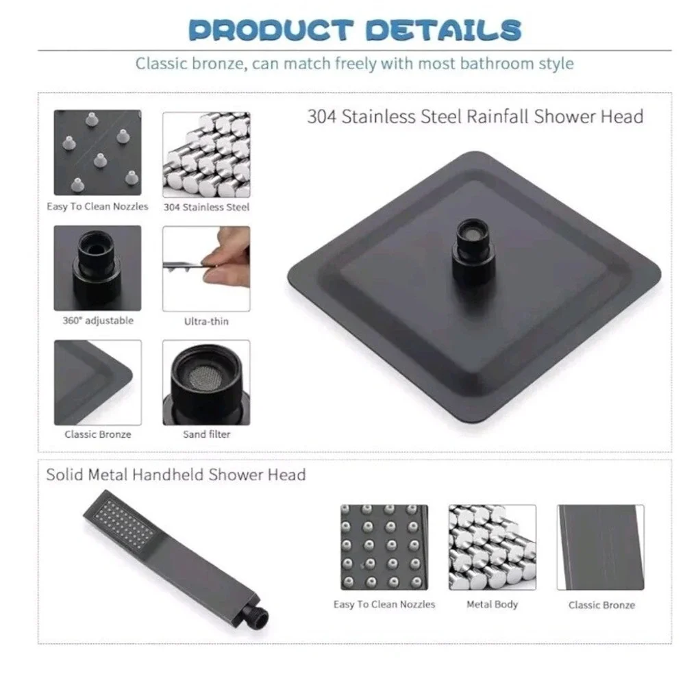 Shower System 10 in. Square Rainfall 1-Spray in Satin Black